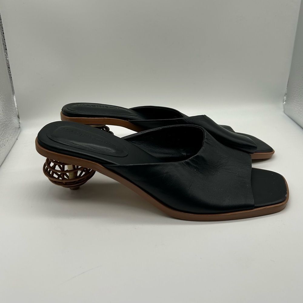 Black Leather Women's Slide Sandals
